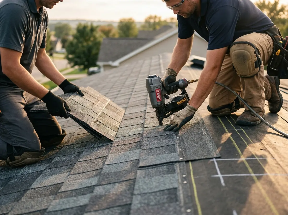Professional roofer working on a residential roof in Waipahu